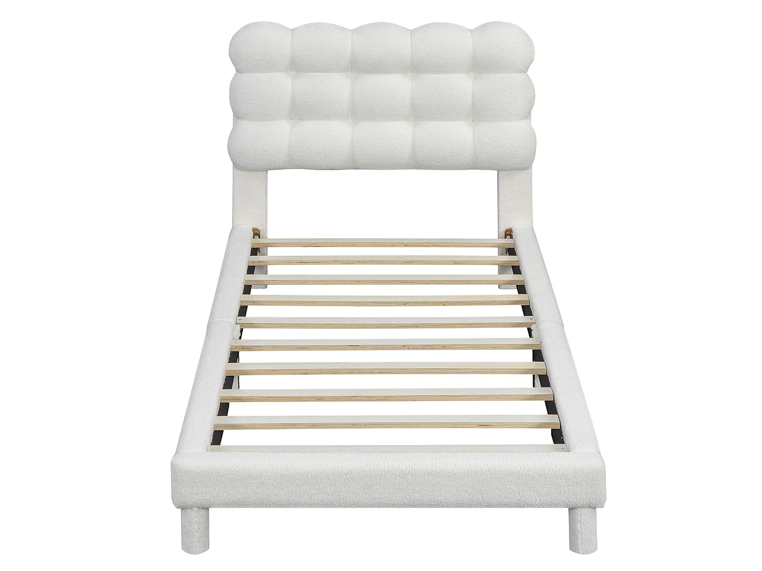 Lit enfant 90x200 cm lit ado avec tête de lit réglable, sommier à lattes - Peluche blanc - sans matelas