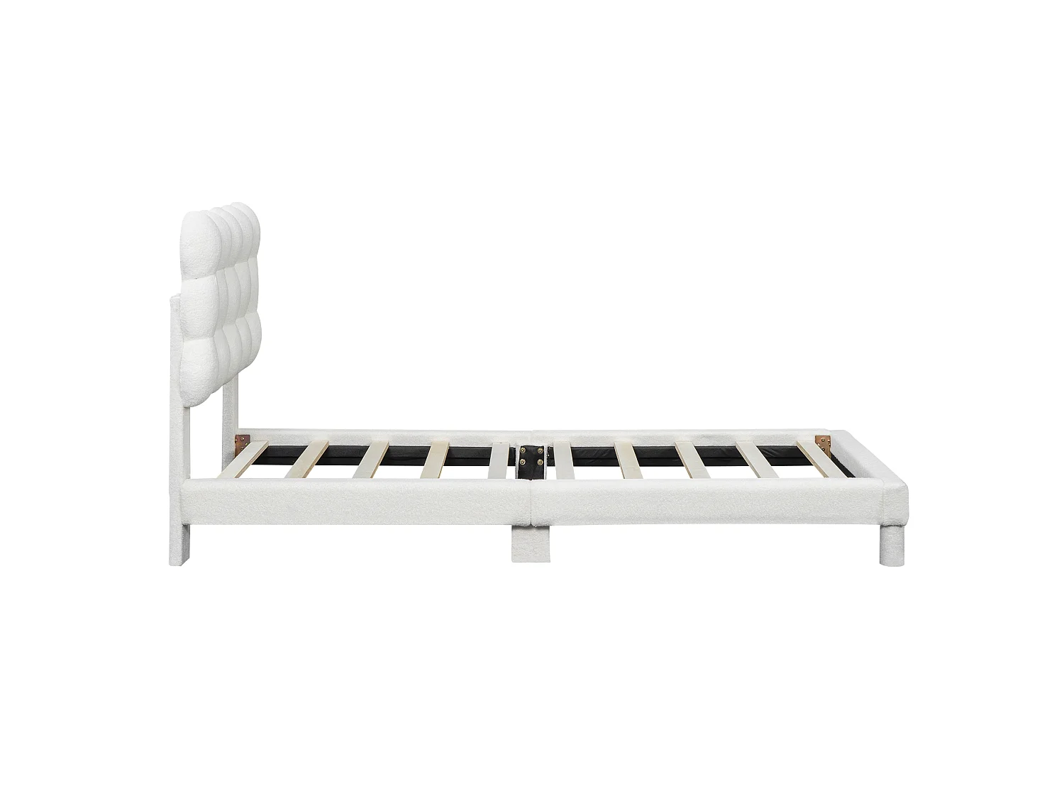 Lit enfant 90x200 cm lit ado avec tête de lit réglable, sommier à lattes - Peluche blanc - sans matelas