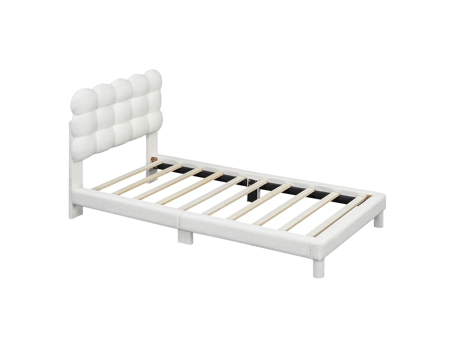 Lit enfant 90x200 cm lit ado avec tête de lit réglable, sommier à lattes - Peluche blanc - sans matelas