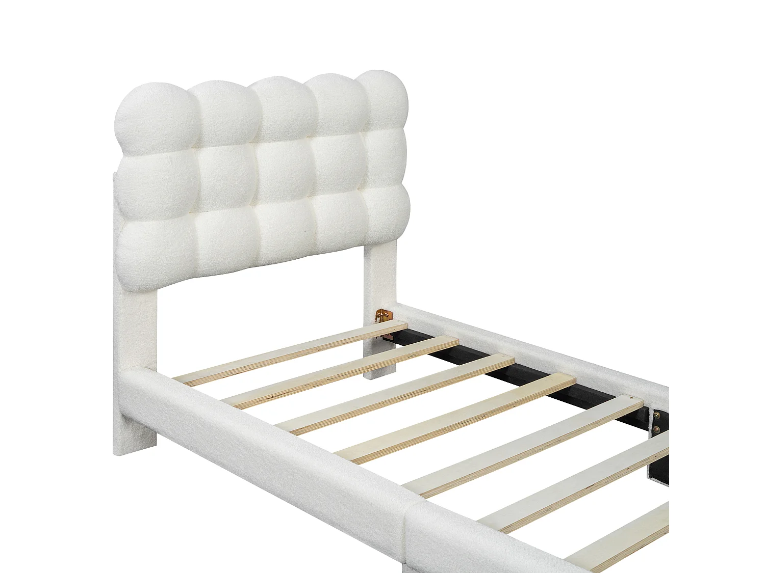 Lit enfant 90x200 cm lit ado avec tête de lit réglable, sommier à lattes - Peluche blanc - sans matelas