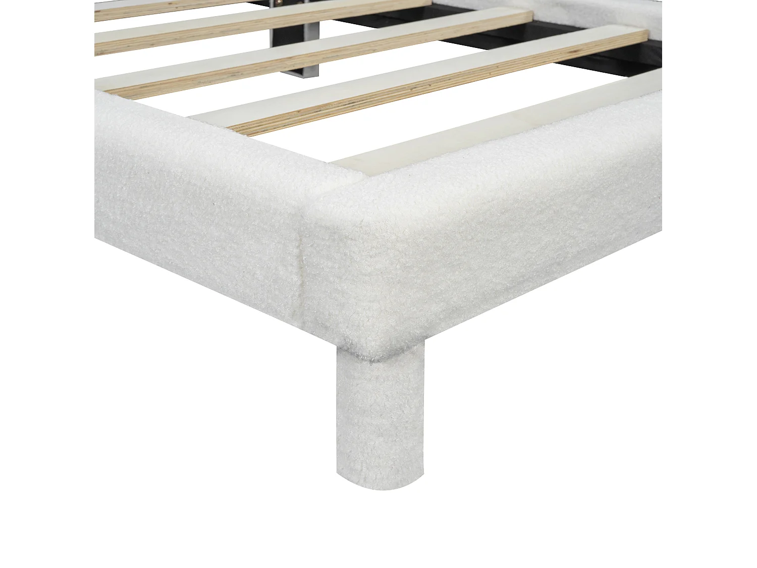 Lit enfant 90x200 cm lit ado avec tête de lit réglable, sommier à lattes - Peluche blanc - sans matelas