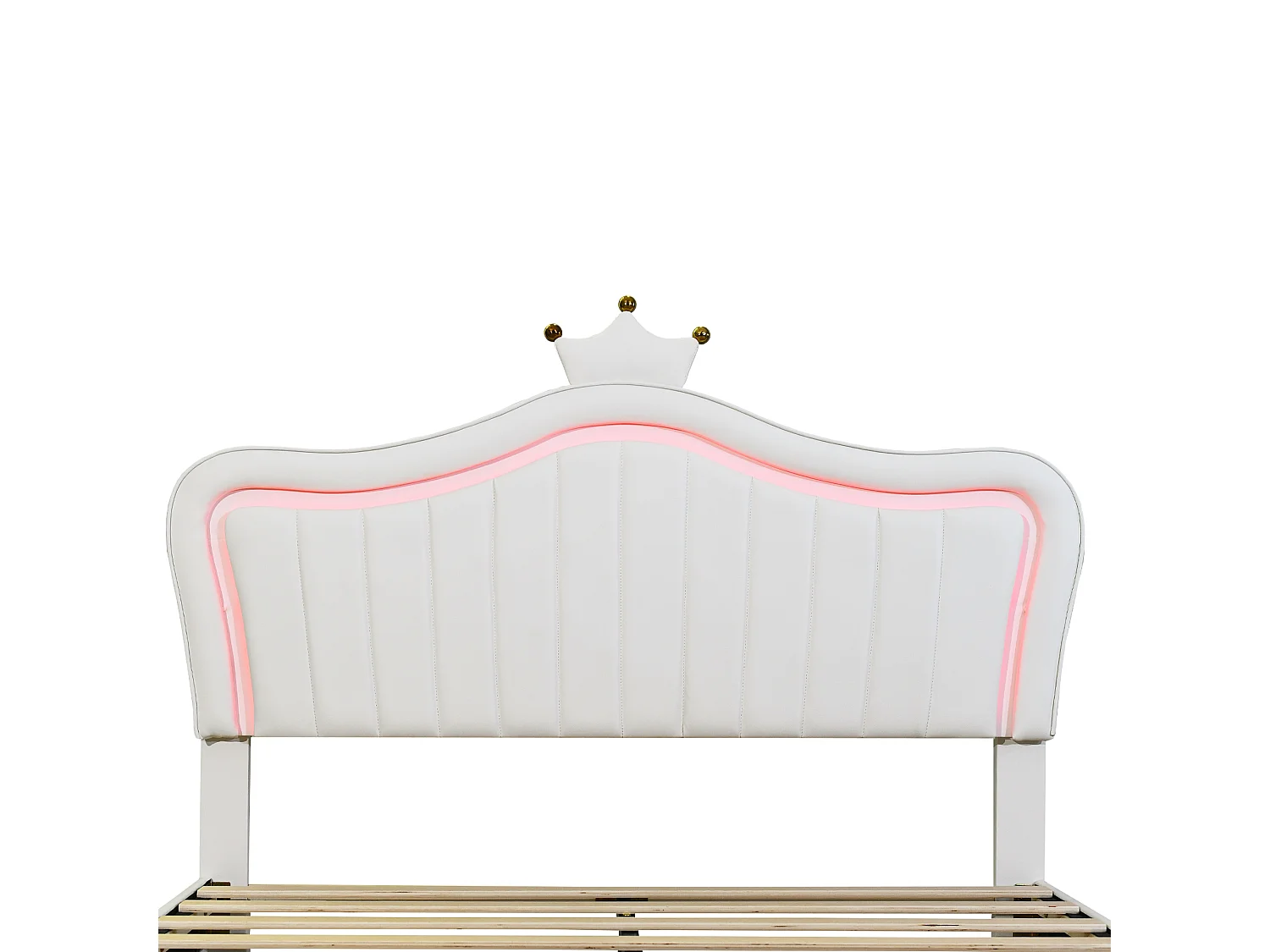Lit enfant 140x200 cm avec tête de lit, 4 tiroirs, LED - en cuir synthétique - blanc - sans matelas