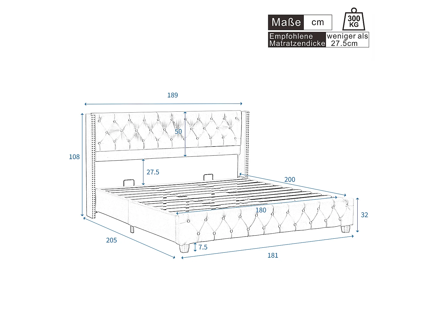 Lit adulte 180x200 cm avec tête de lit, sommier à lattes - en velours - beige clair - sans matelas