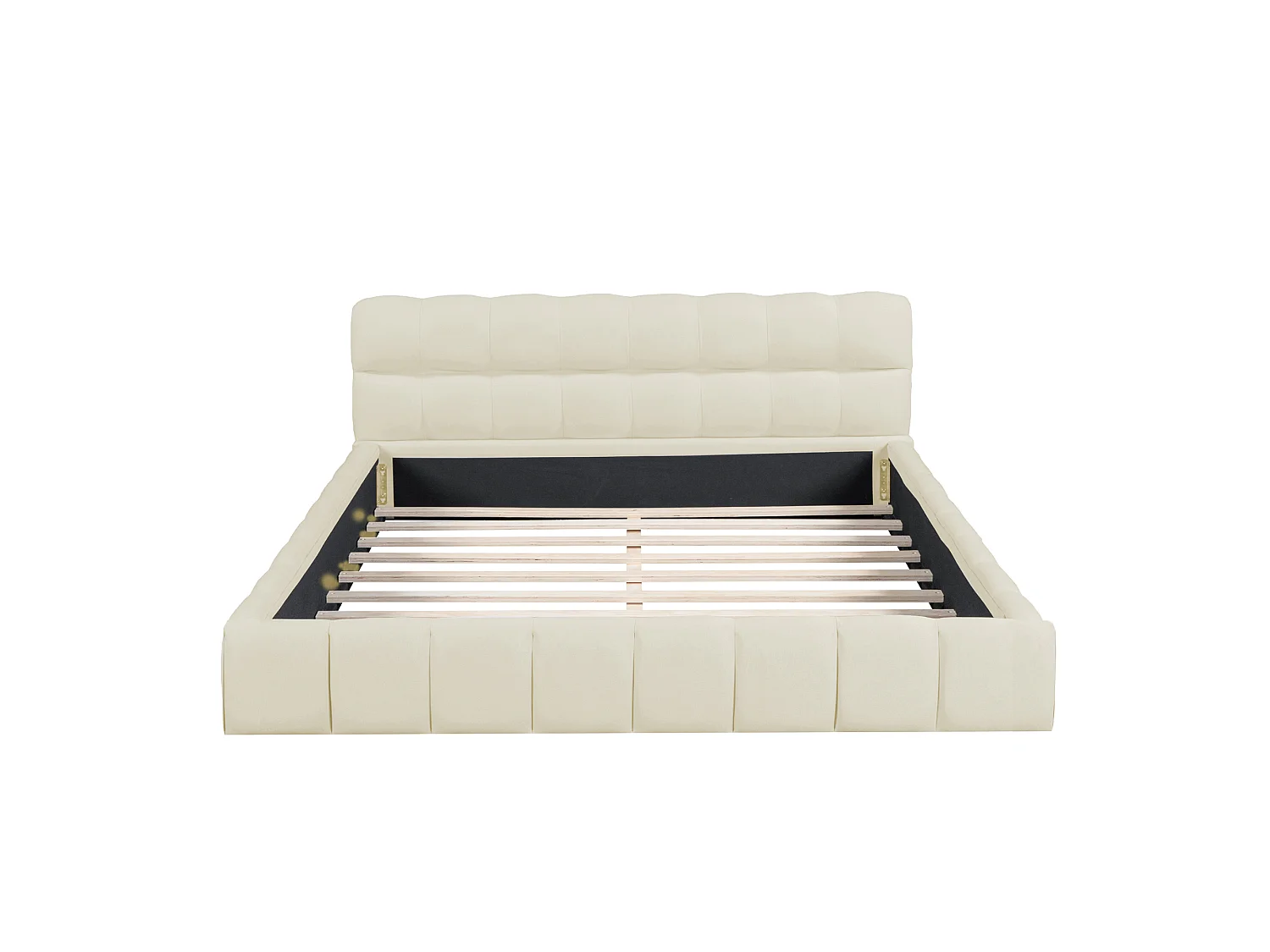 Lit adulte 140x190 cm avec tête de lit rembourrée, sommier à lattes - en lin - Beige - sans matelas