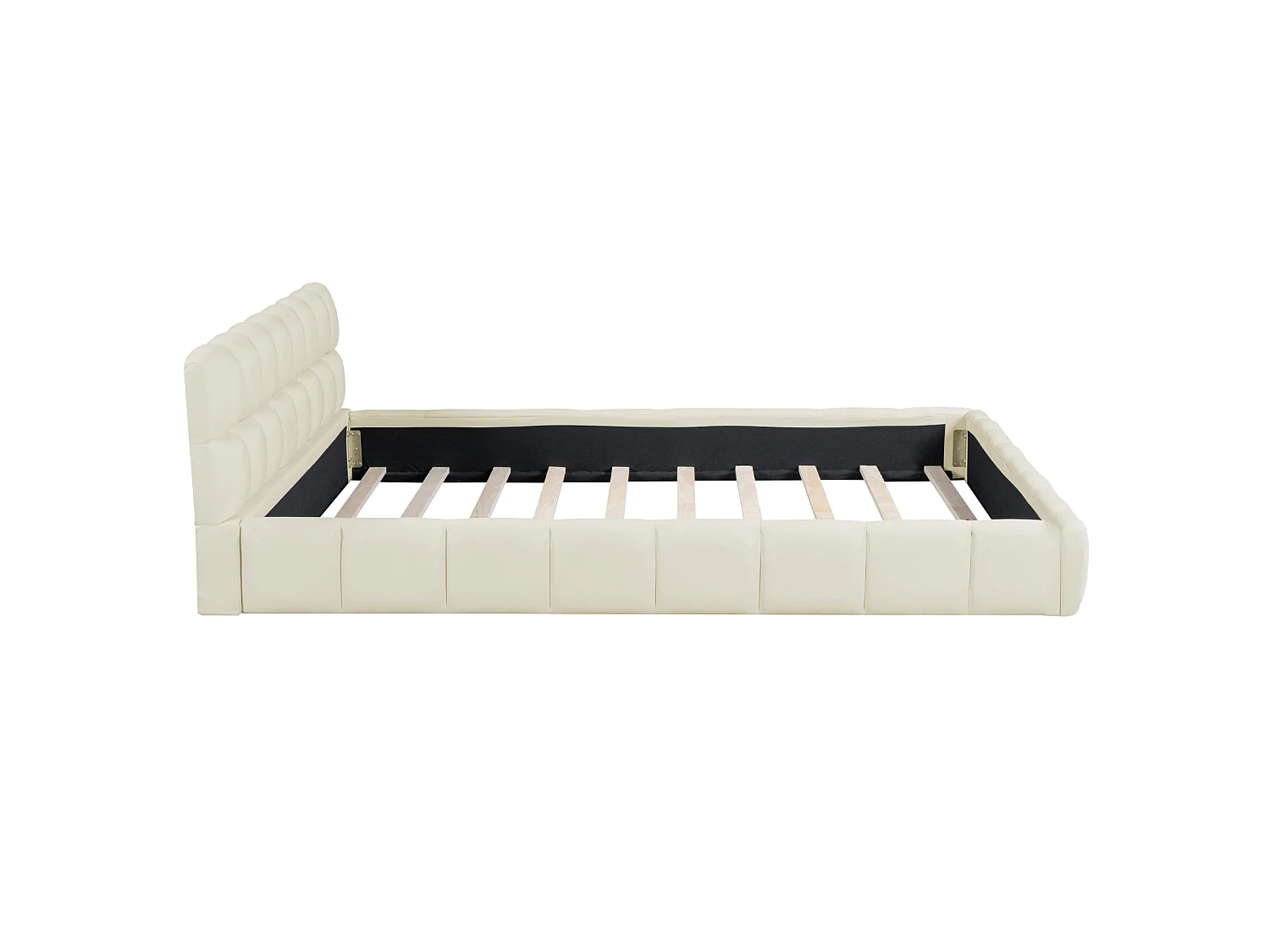 Lit adulte 140x190 cm avec tête de lit rembourrée, sommier à lattes - en lin - Beige - sans matelas