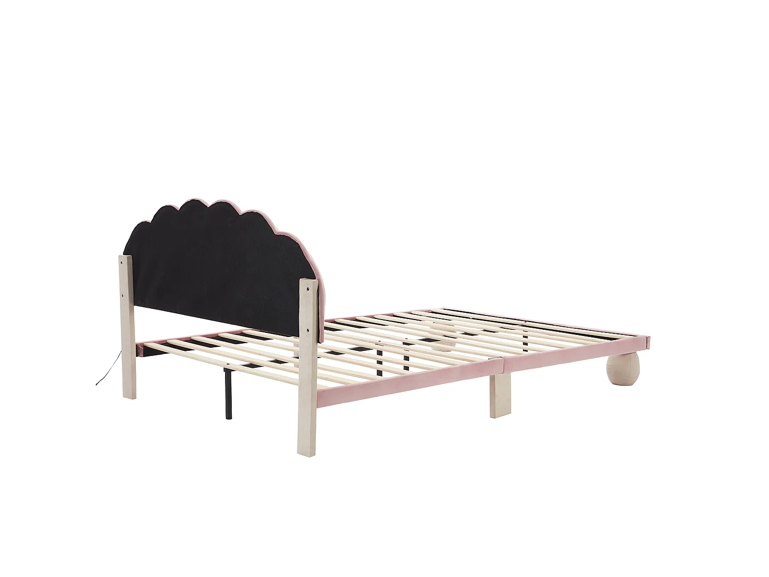 Lit enfant 140x200cm lit double avec éclairage LED, tête de lit et sommier à lattes - en velours - beige et rose - sans matelas