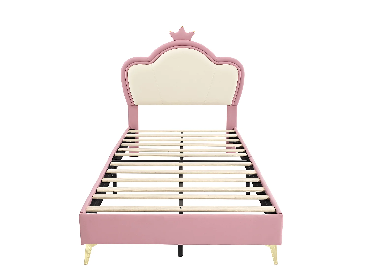 Lit enfant 90x200 cm avec tête de lit, sommier à lattes - en cuir synthétique - rose et blanc - sans matelas