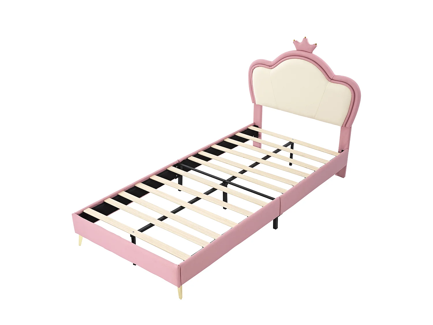 Lit enfant 90x200 cm avec tête de lit, sommier à lattes - en cuir synthétique - rose et blanc - sans matelas