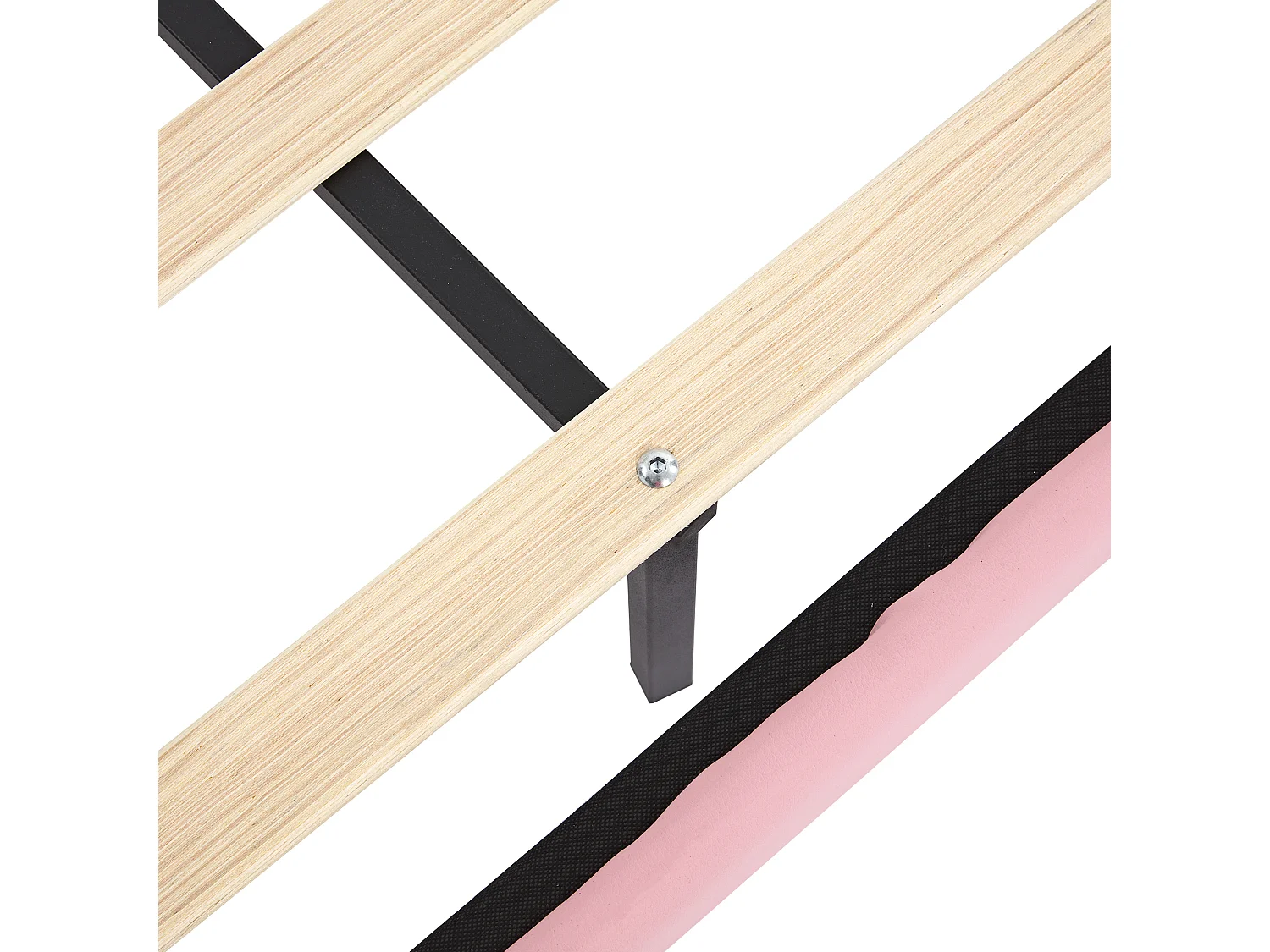 Lit enfant 90x200 cm avec tête de lit, sommier à lattes - en cuir synthétique - rose et blanc - sans matelas