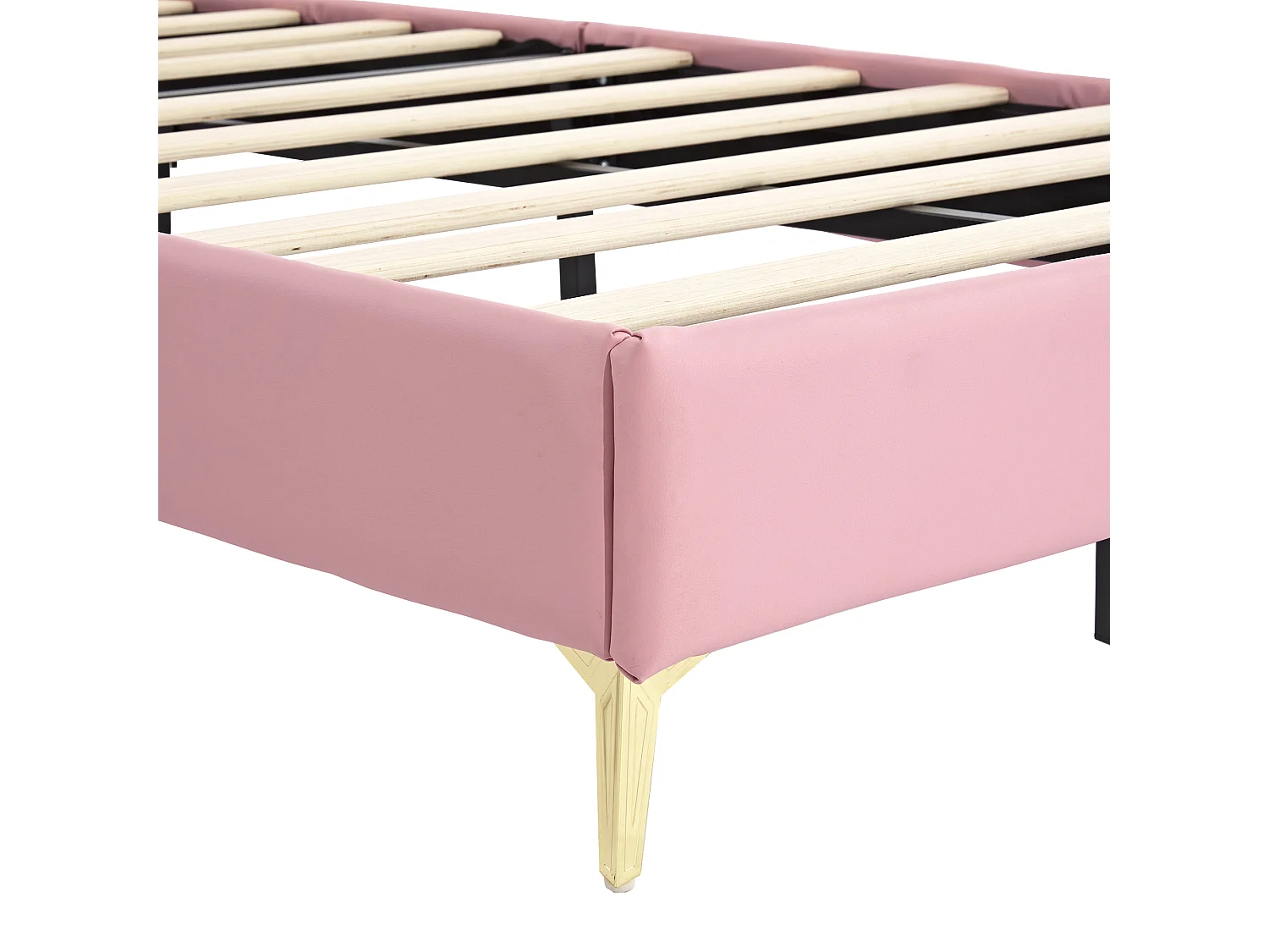 Lit enfant 90x200 cm avec tête de lit, sommier à lattes - en cuir synthétique - rose et blanc - sans matelas
