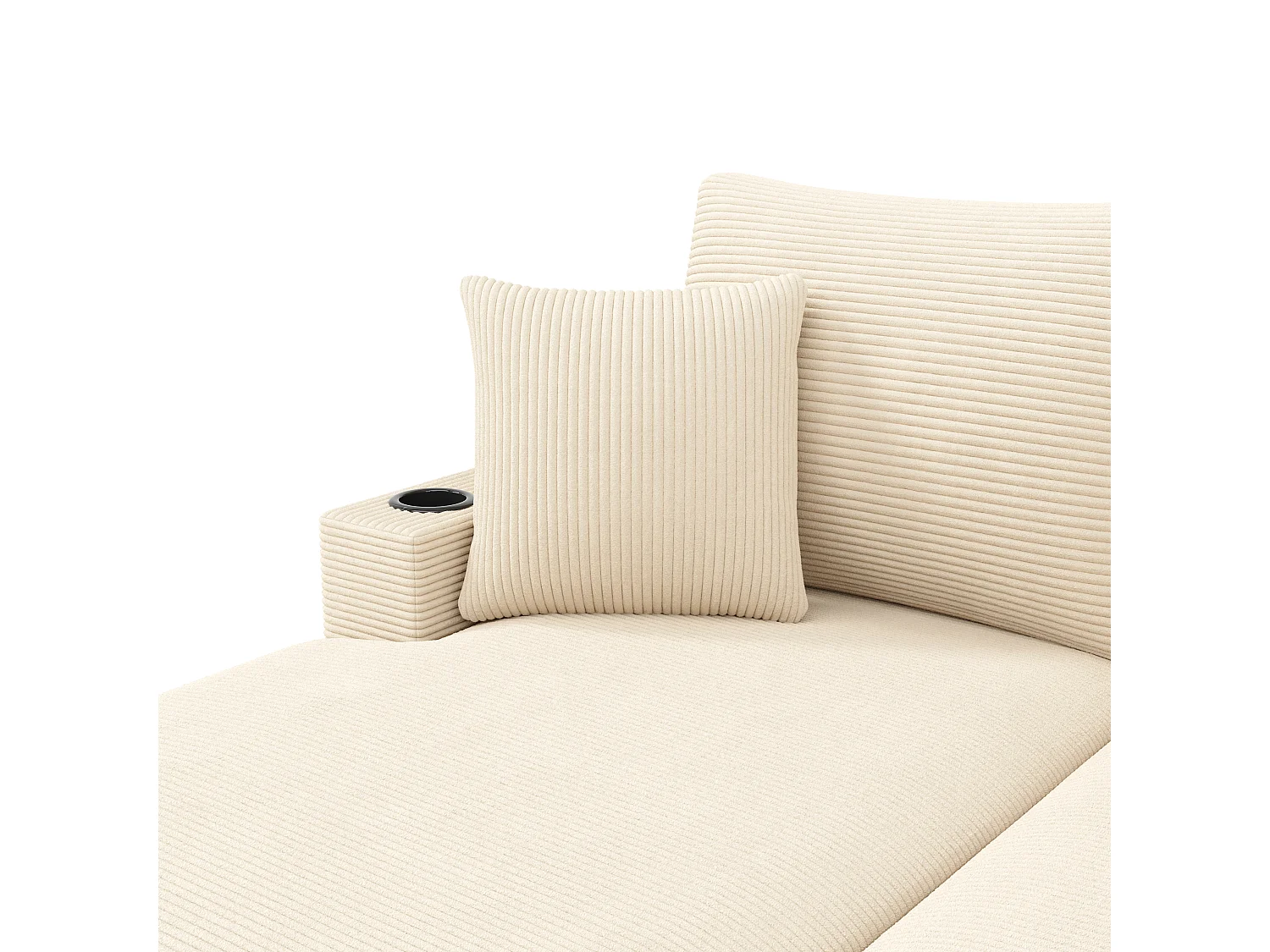 Sofá-cama de dois lugares, com função de extensão estofada, suporte para telemóvel, porta USB e porta-copos, bege