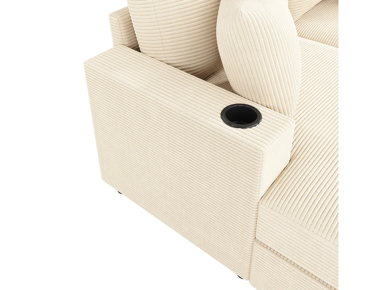 Sofá-cama de dois lugares, com função de extensão estofada, suporte para telemóvel, porta USB e porta-copos, bege