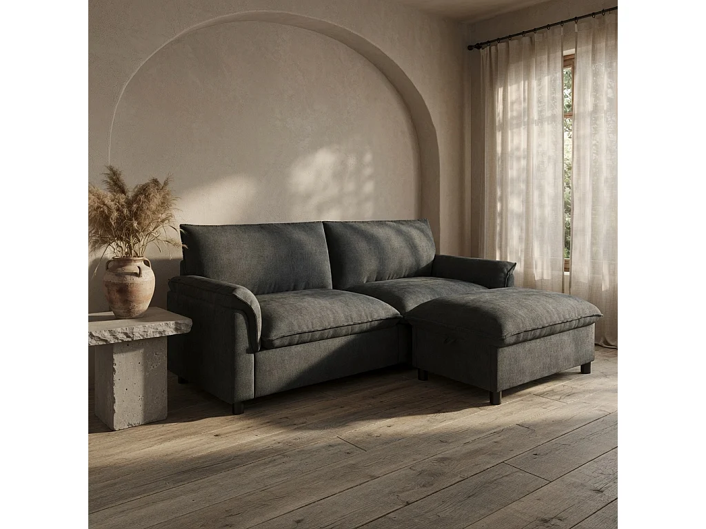 Modulaire hoekbank, extra brede ‘nuage’-bank, met 1 afneembare voetsteun, hoge rugleuning, zwart