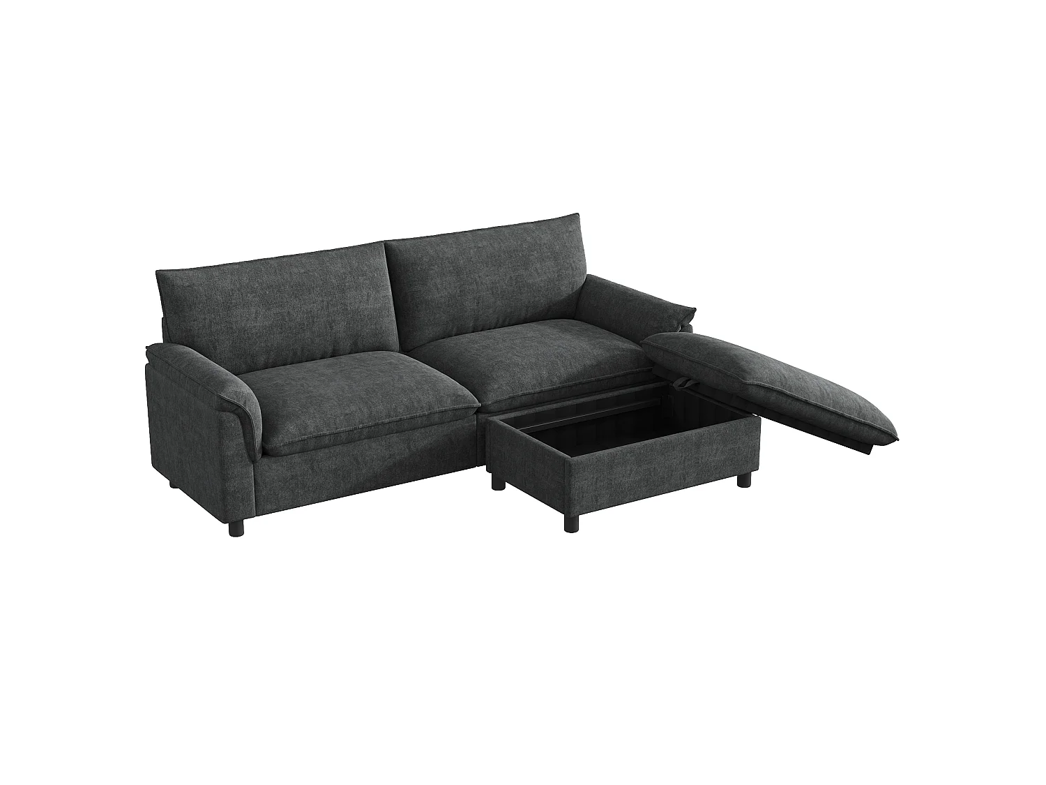 Modulaire hoekbank, extra brede ‘nuage’-bank, met 1 afneembare voetsteun, hoge rugleuning, zwart