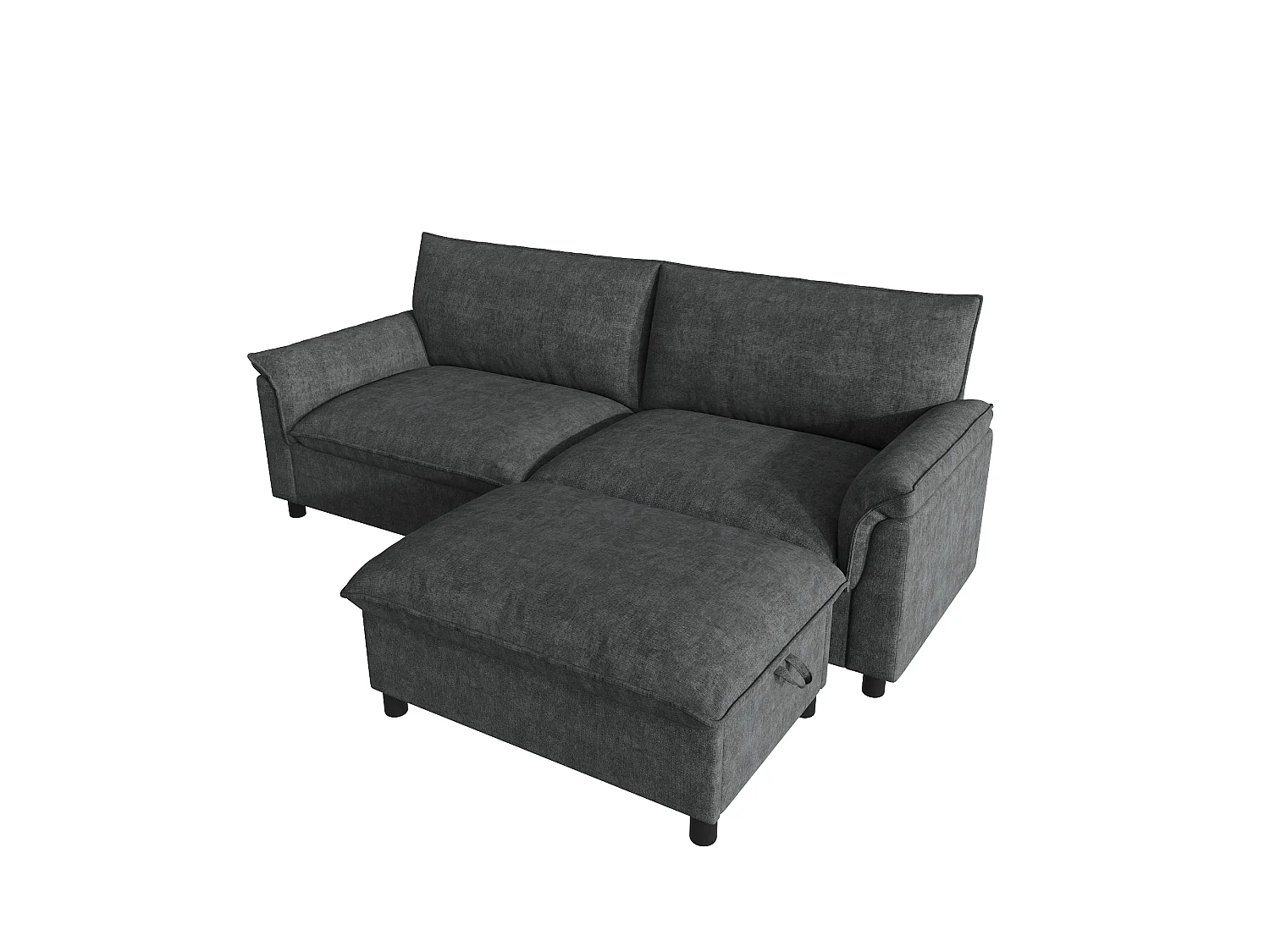 Modulaire hoekbank, extra brede ‘nuage’-bank, met 1 afneembare voetsteun, hoge rugleuning, zwart