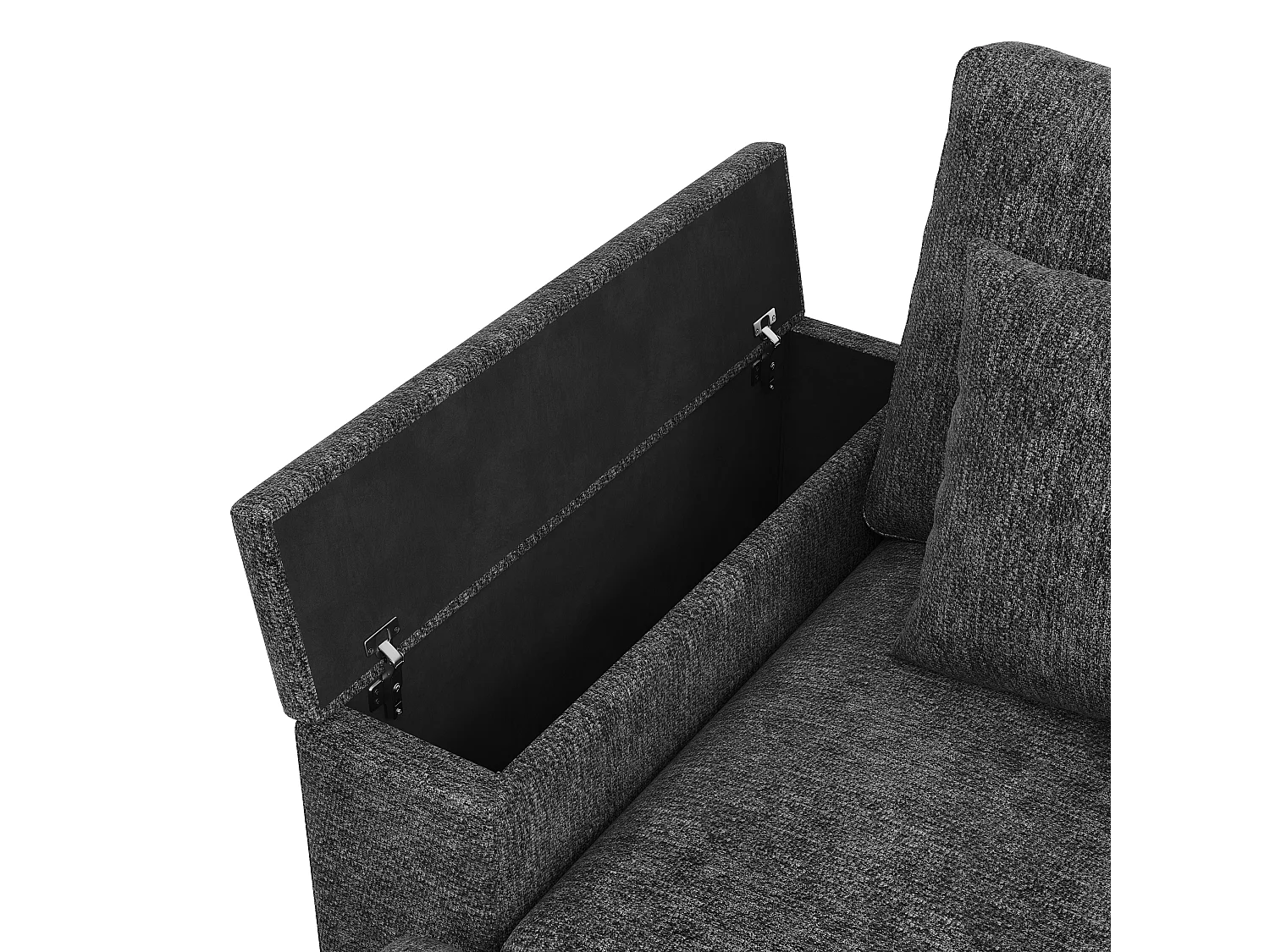 L-vormige bank, voorzien van USB-/Type-C-poorten, bekerhouders, een salontafel en een voetensteun, grijs
