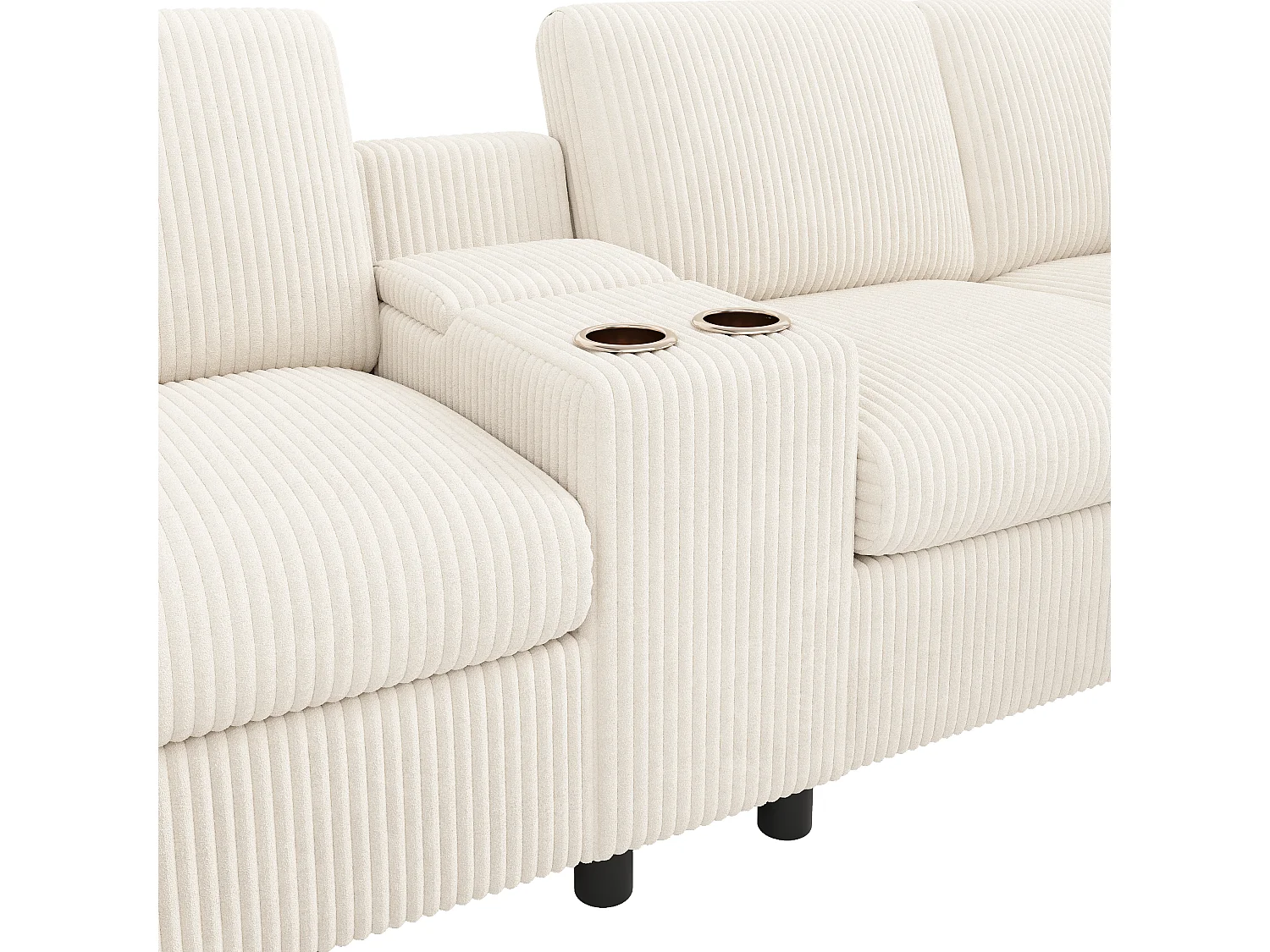 Canapé d'angle relax électrique 4 places en velours côtelé beige