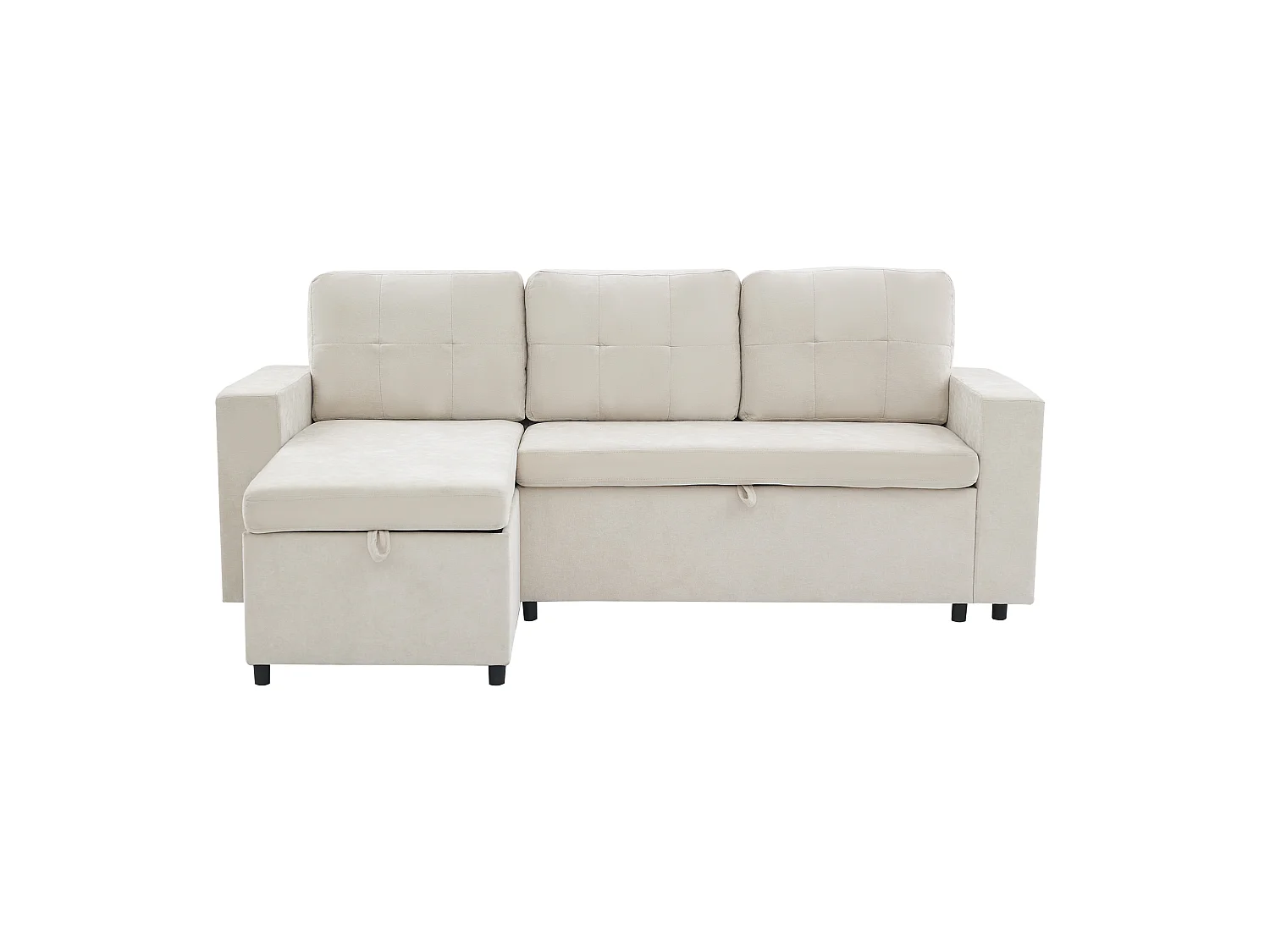 Sofá de canto, arrumação lateral, veludo chenille, capacidade de carga de 120 kg, montagem possível à esquerda ou à direita, bege