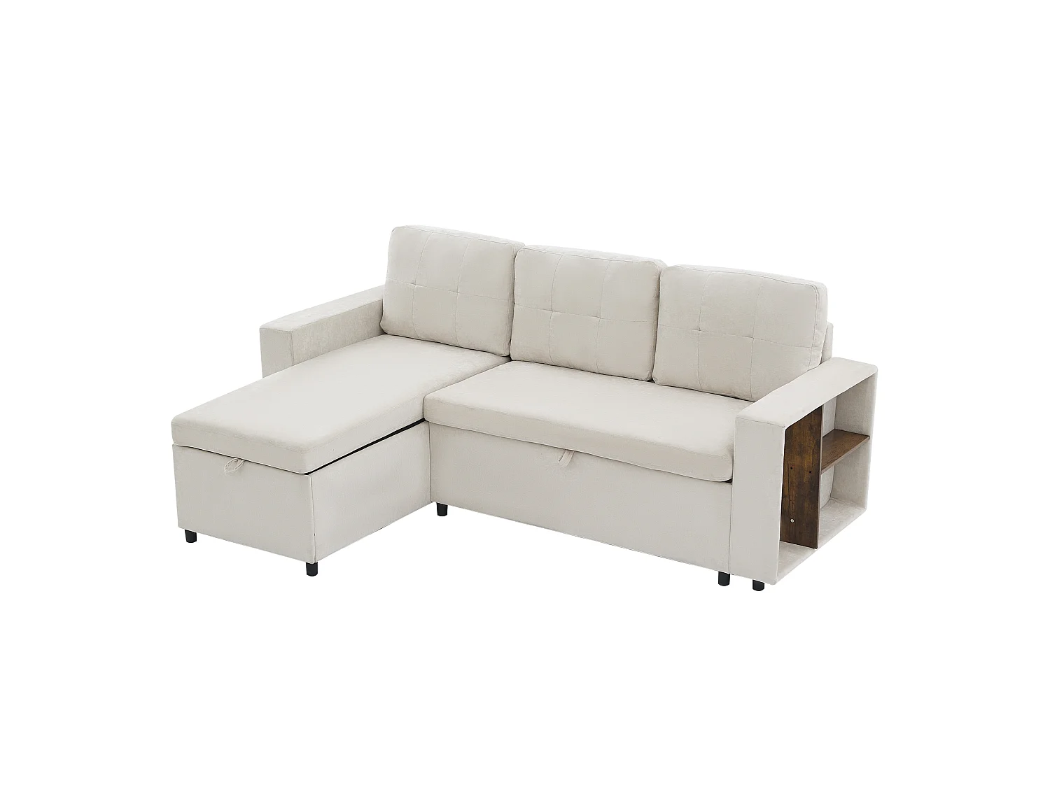 Sofá de canto, arrumação lateral, veludo chenille, capacidade de carga de 120 kg, montagem possível à esquerda ou à direita, bege
