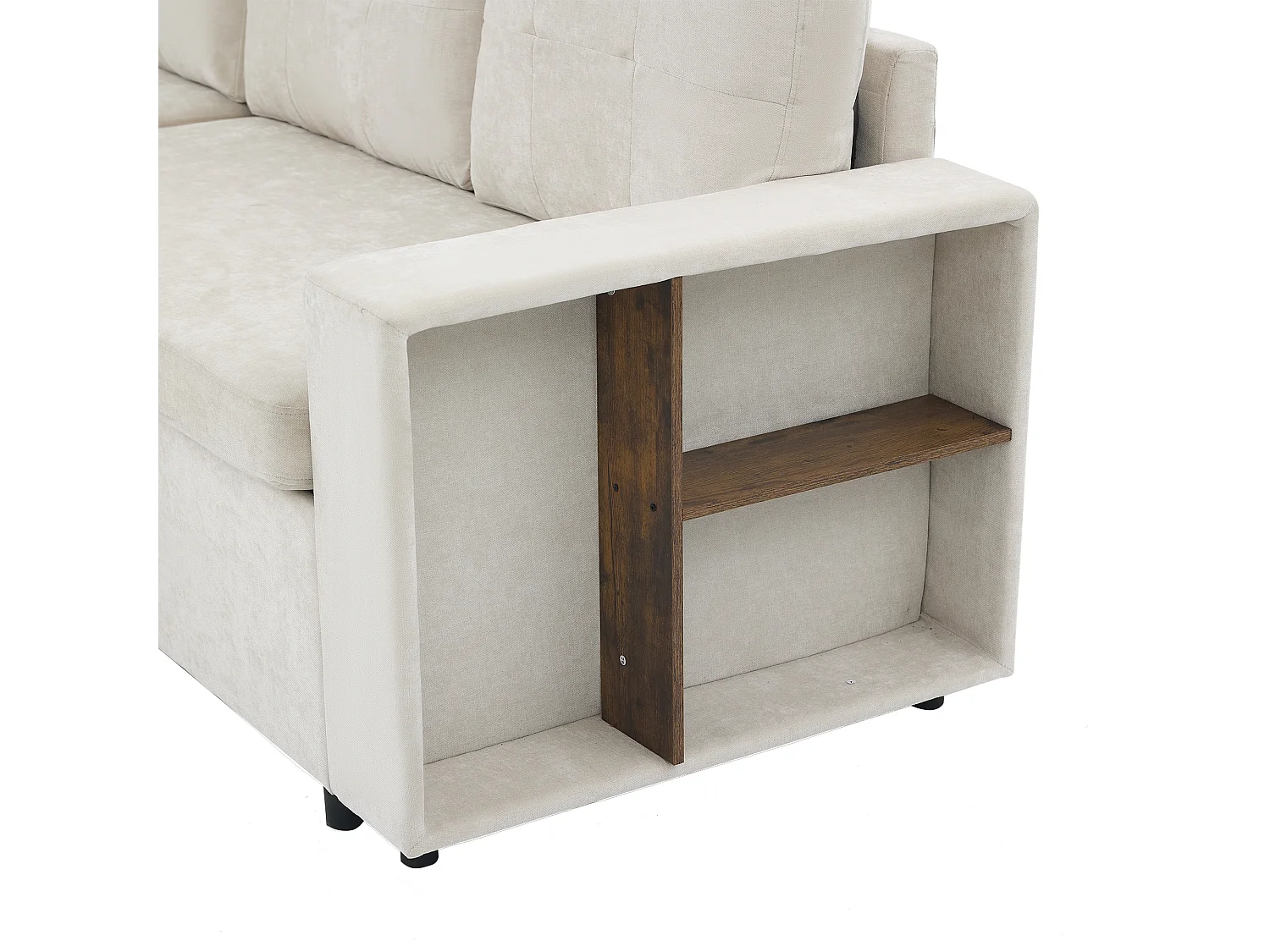 Sofá de canto, arrumação lateral, veludo chenille, capacidade de carga de 120 kg, montagem possível à esquerda ou à direita, bege