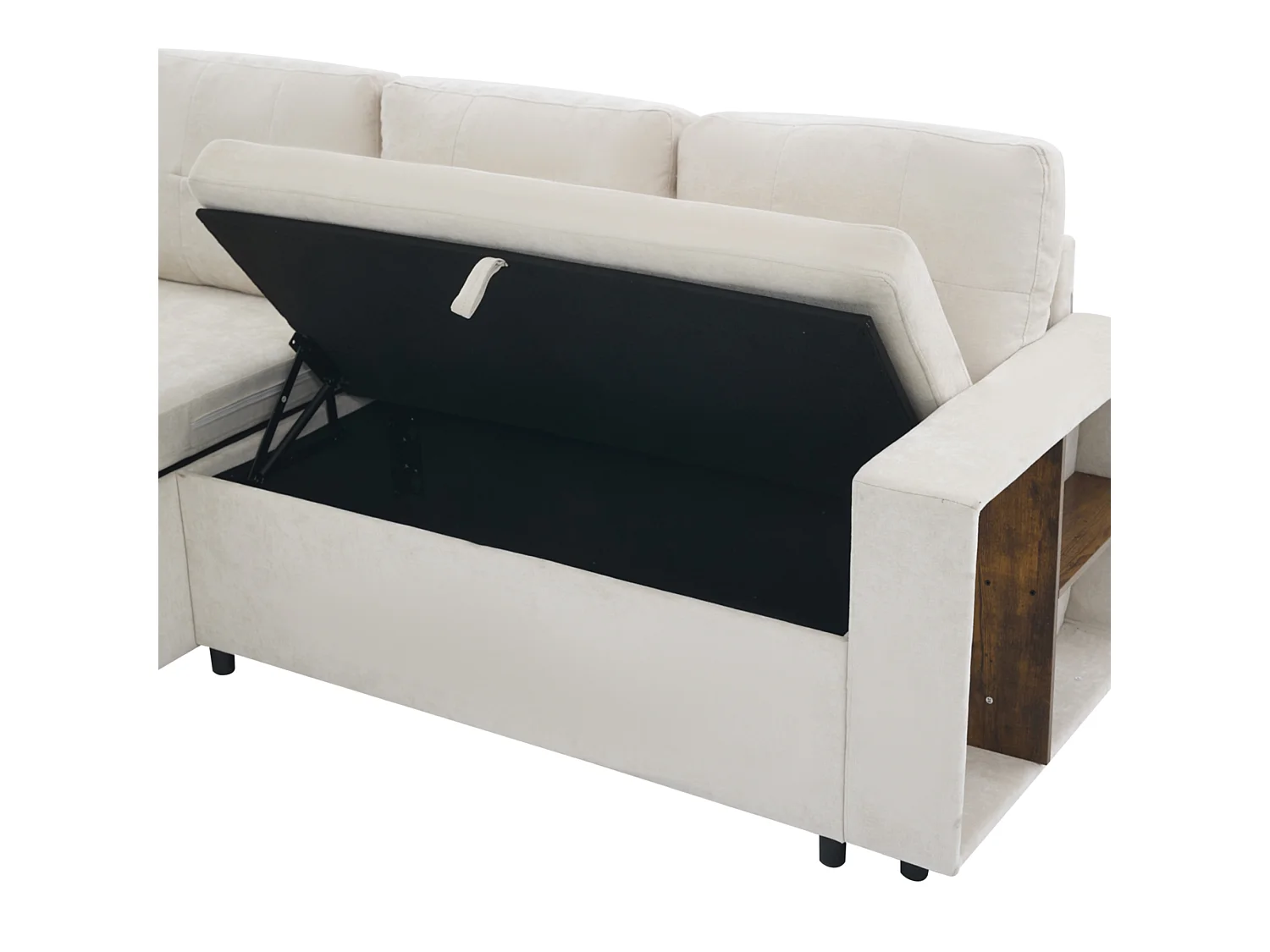 Sofá de canto, arrumação lateral, veludo chenille, capacidade de carga de 120 kg, montagem possível à esquerda ou à direita, bege