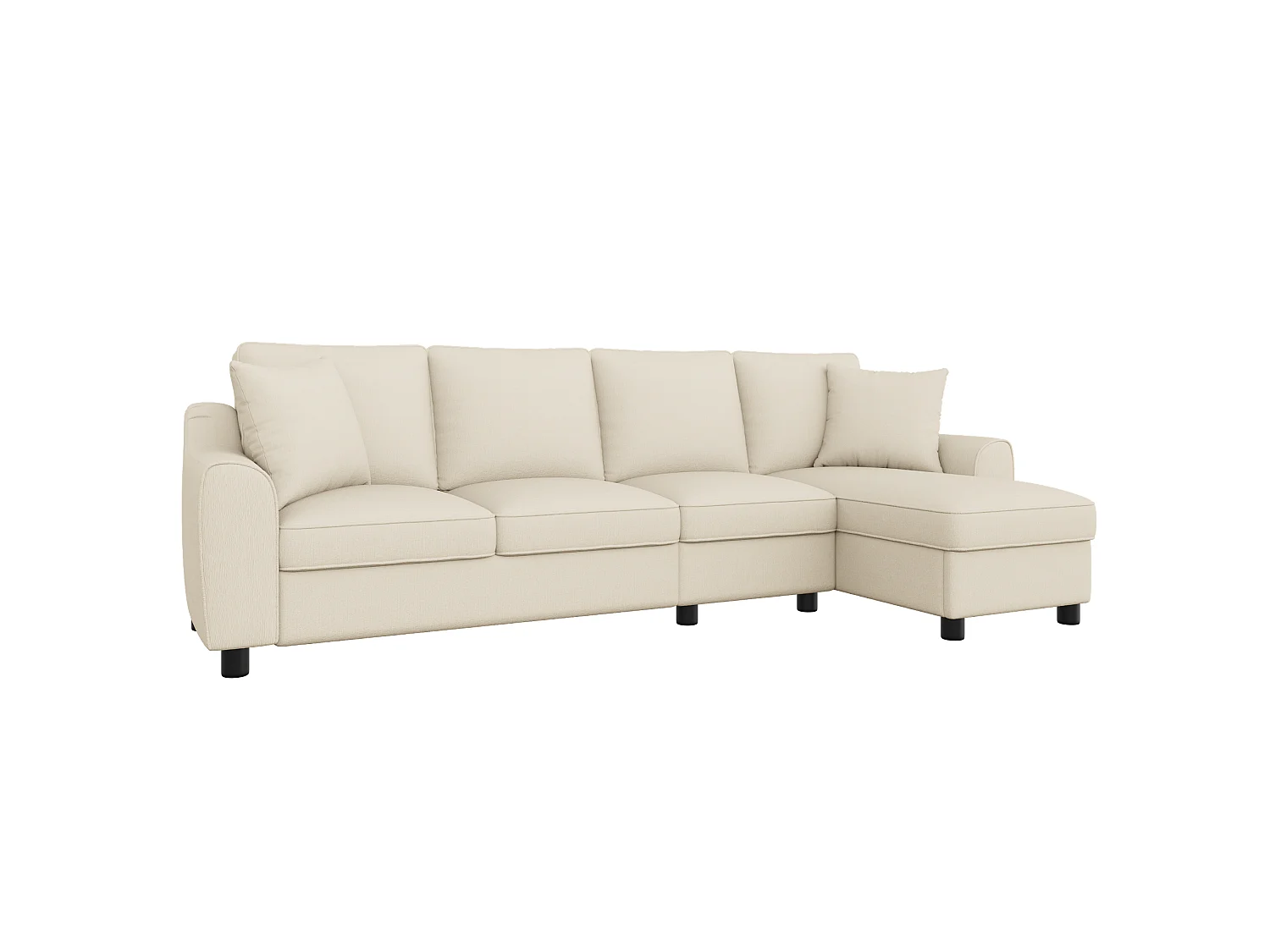 Canapé d'angle 4 places avec rangement en tissu chenille beige