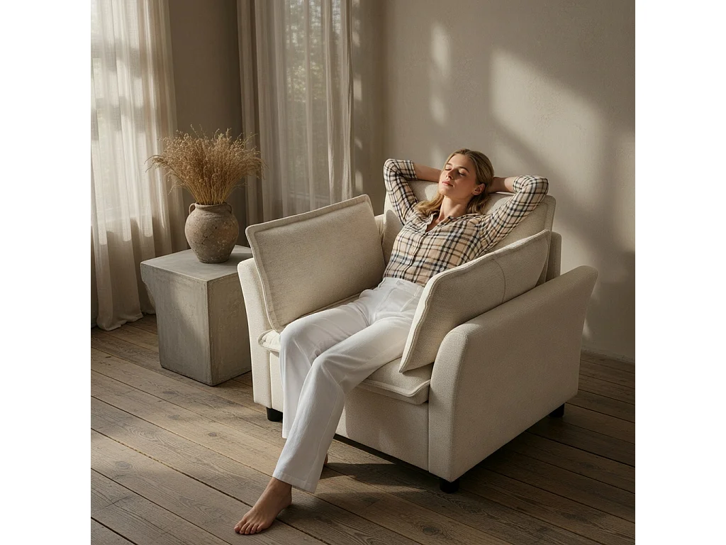 Bankenset, vrij samen te stellen, van chenille-stof, bestaande uit een 3-zitsbank + 2 fauteuils, inclusief kussens, beige