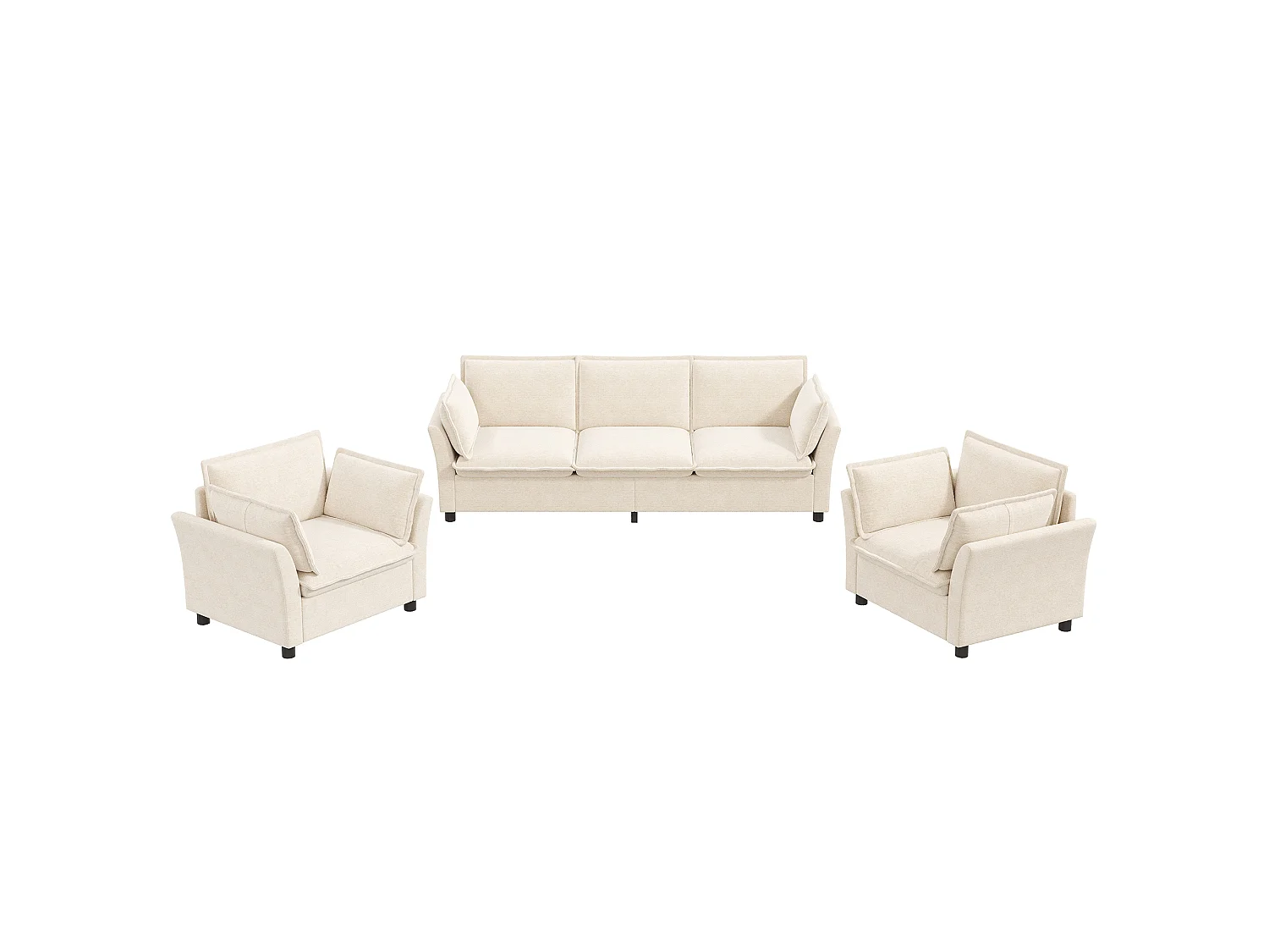 Bankenset, vrij samen te stellen, van chenille-stof, bestaande uit een 3-zitsbank + 2 fauteuils, inclusief kussens, beige