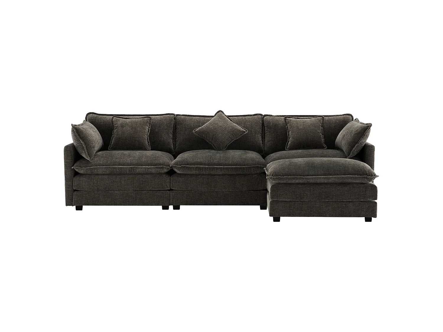 Sofá de canto moderno em L, de três lugares, em tecido chenille, com apoio para os pés, adequado para a sala de estar e para o quarto, cinzento