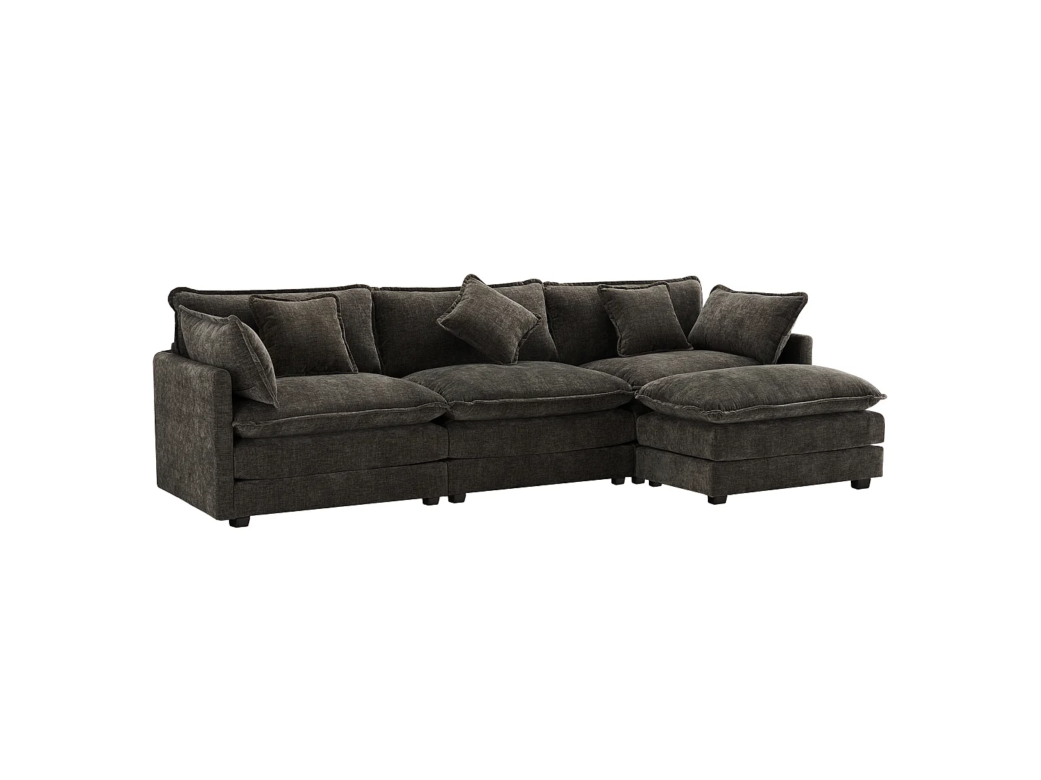 Sofá de canto moderno em L, de três lugares, em tecido chenille, com apoio para os pés, adequado para a sala de estar e para o quarto, cinzento