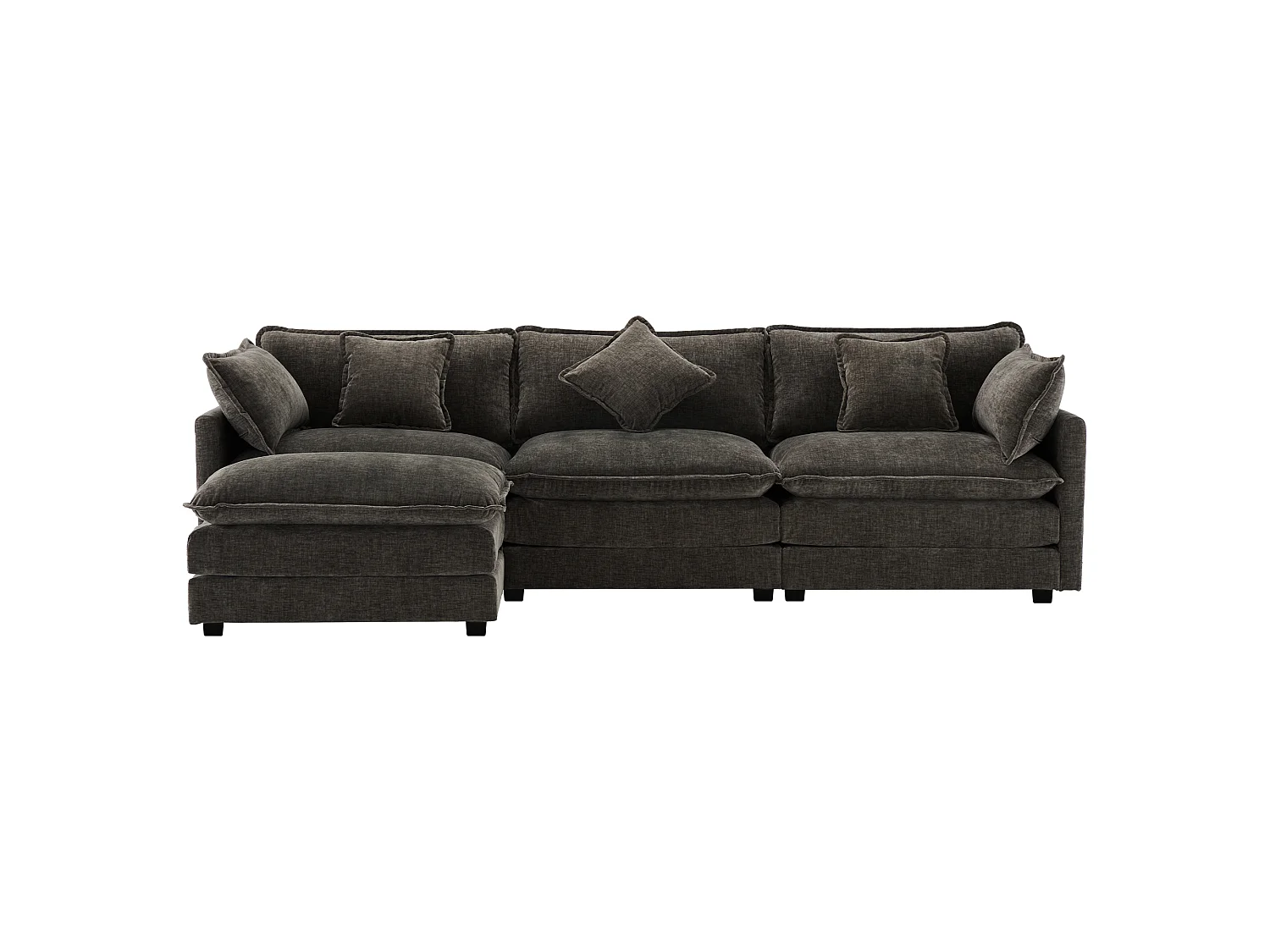 Sofá de canto moderno em L, de três lugares, em tecido chenille, com apoio para os pés, adequado para a sala de estar e para o quarto, cinzento
