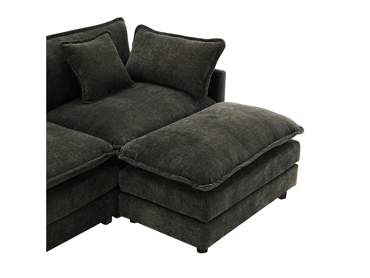 Sofá de canto moderno em L, de três lugares, em tecido chenille, com apoio para os pés, adequado para a sala de estar e para o quarto, cinzento