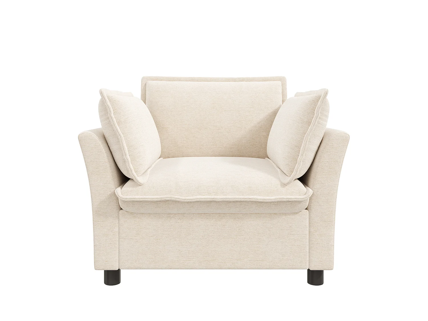 Canapé une place moderne, doté d'un dossier et d'accoudoirs rembourrés, en tissu chenille, couleur beige