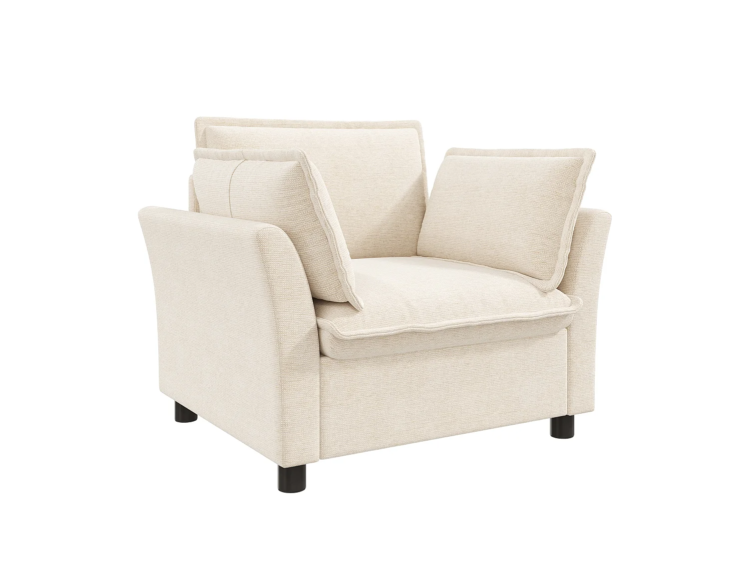 Canapé une place moderne, doté d'un dossier et d'accoudoirs rembourrés, en tissu chenille, couleur beige