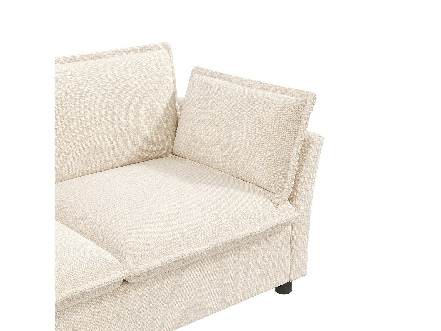 Canapé une place moderne, doté d'un dossier et d'accoudoirs rembourrés, en tissu chenille, couleur beige