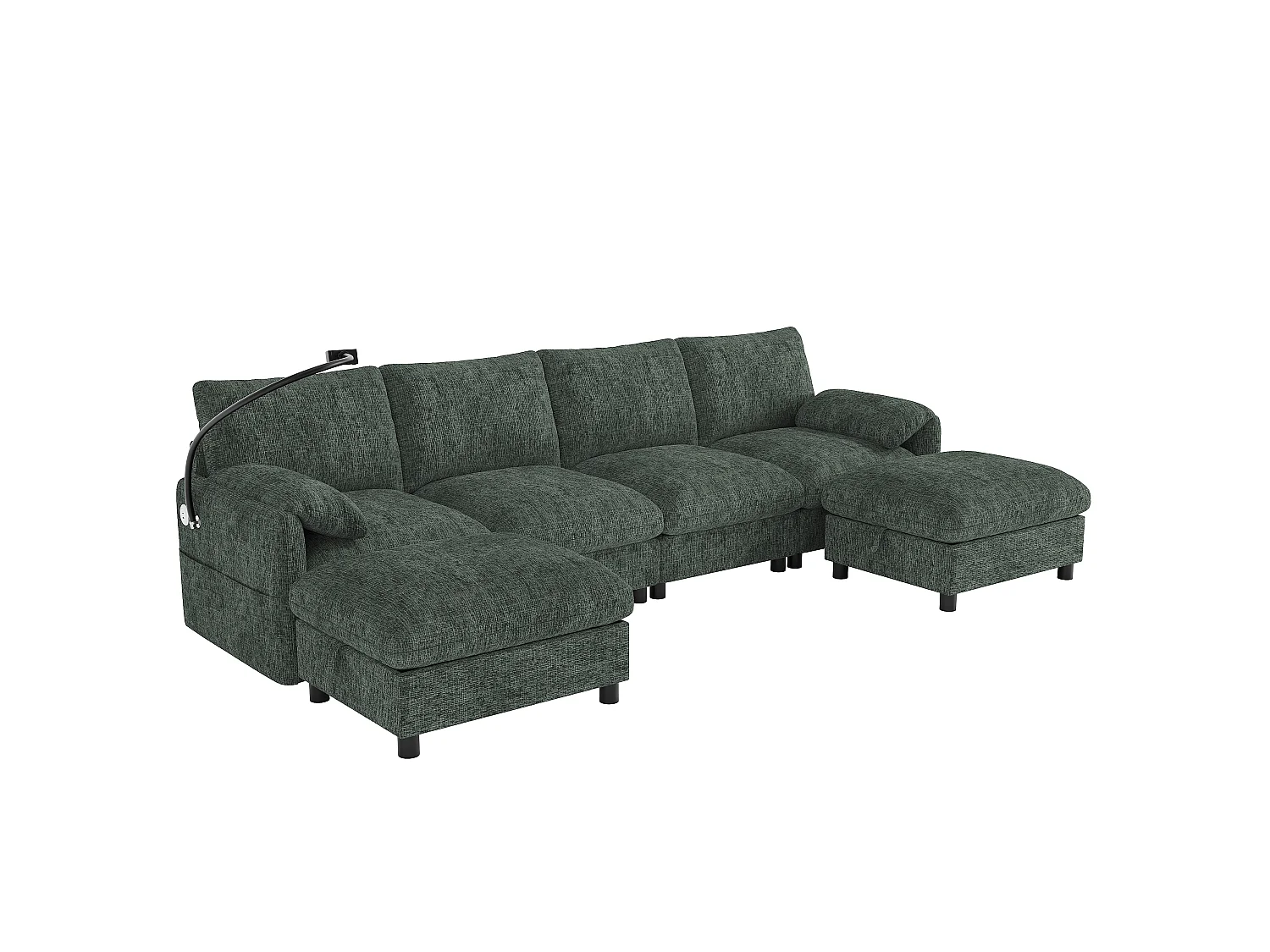 Canapé d'angle 6 places en tissu chenille vert