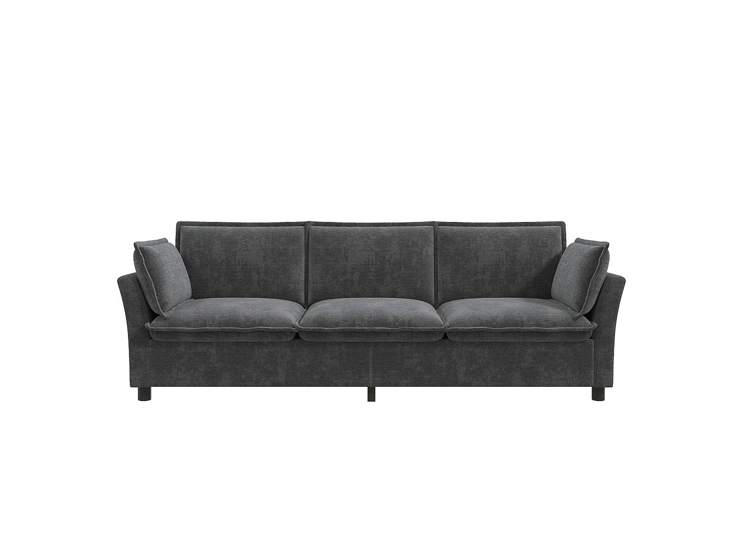 Bankstel, vrij samen te stellen, van chenille-stof, bestaande uit een 3-zitsbank + 2 fauteuils, met kussens, grijs