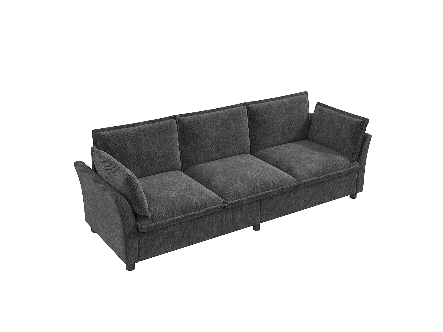 Bankstel, vrij samen te stellen, van chenille-stof, bestaande uit een 3-zitsbank + 2 fauteuils, met kussens, grijs
