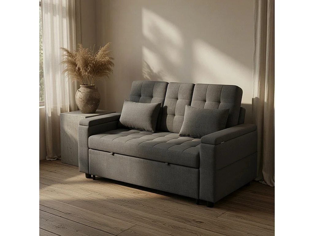 Canapé convertible clic-clac 2 places avec rangement en tissu gris