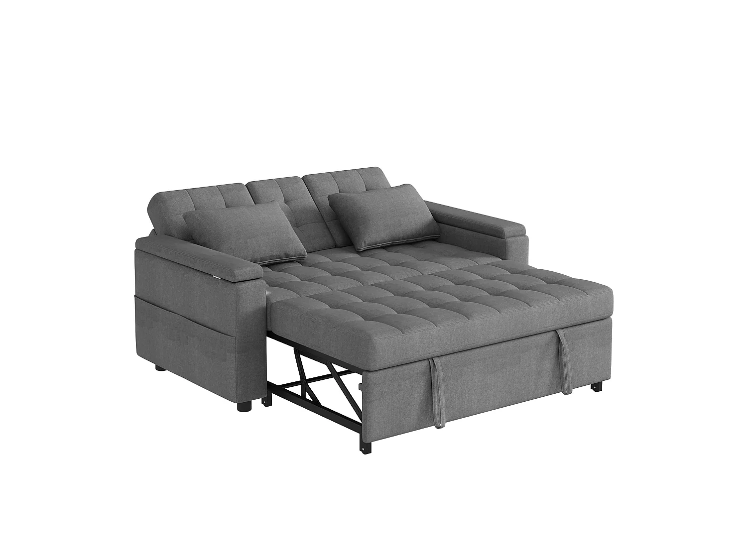 Canapé convertible clic-clac 2 places avec rangement en tissu gris