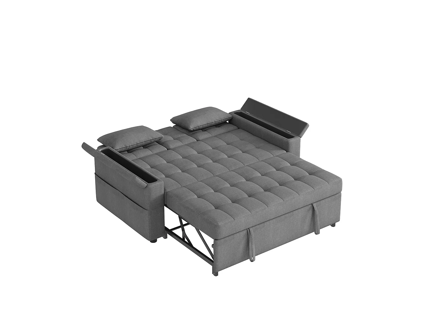 Canapé convertible clic-clac 2 places avec rangement en tissu gris