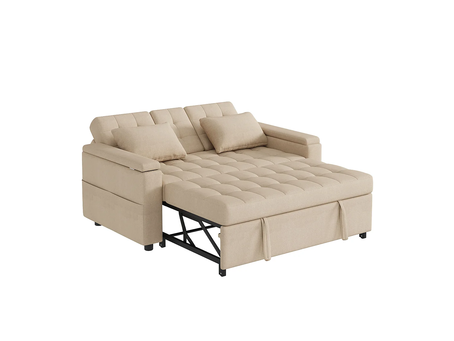 Canapé convertible clic-clac 2 places avec rangement en tissu beige