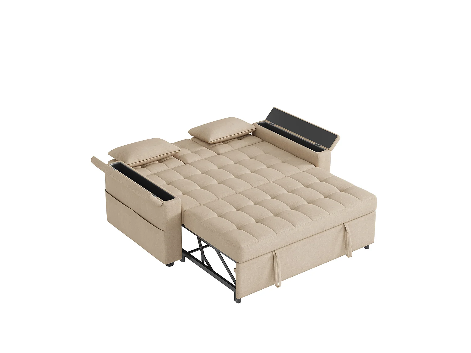 Canapé convertible clic-clac 2 places avec rangement en tissu beige