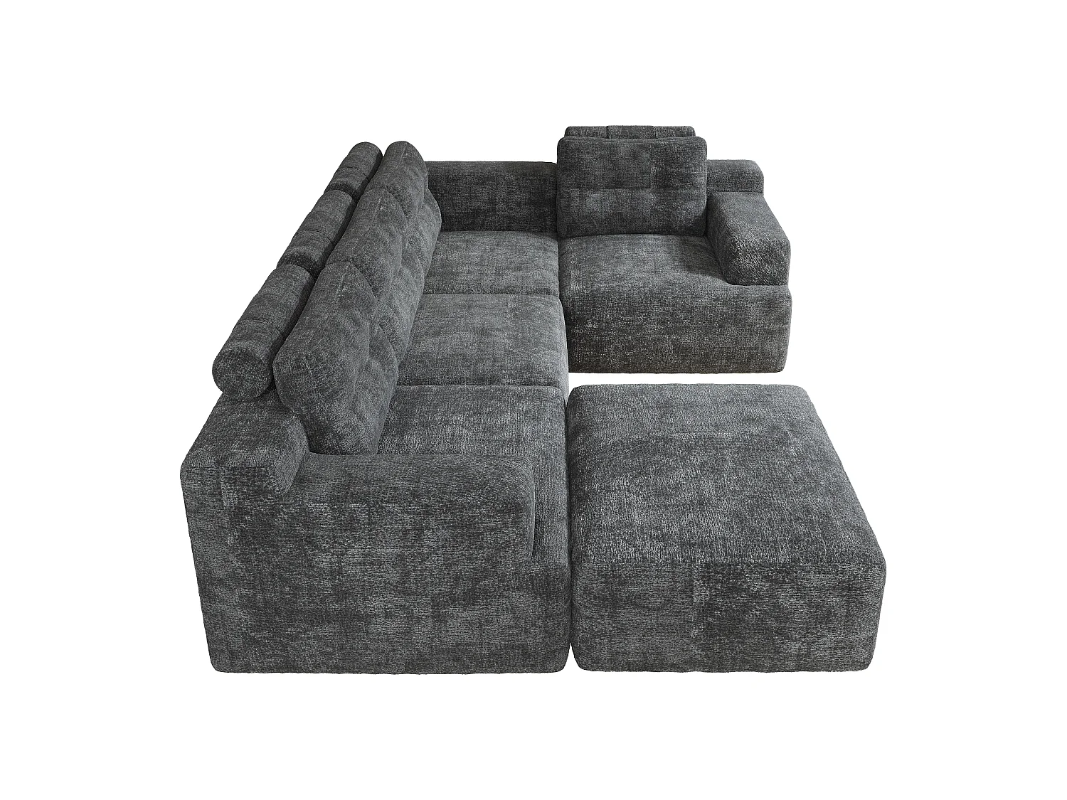 Divano modulare, componibile a L o a U, struttura interamente in schiuma senza telaio, tessuto chenille, grigio