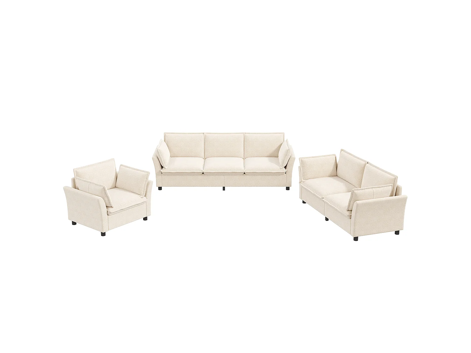 Set met chenillefluwelen banken: 3-zitsbank + 2-zitsbank + fauteuil, inclusief kussens, beige