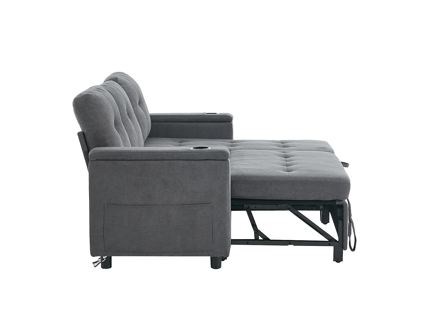 Sofá, sofá cama de tres plazas, en forma de L, con espacio de almacenamiento oculto, equipado con iluminación LED, gris