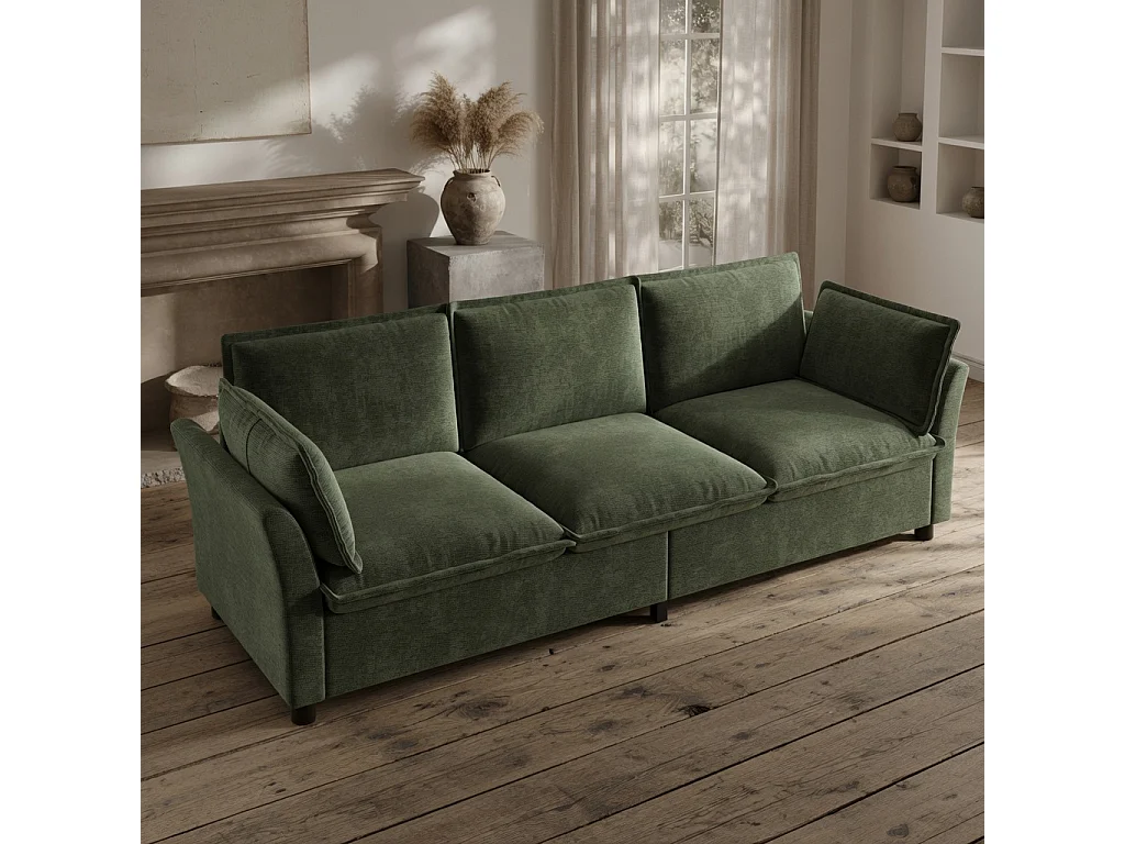 Canapé 3 places en tissu chenille vert