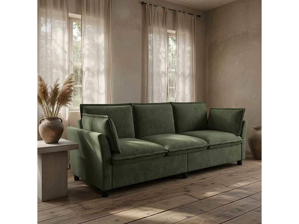 Canapé 3 places en tissu chenille vert