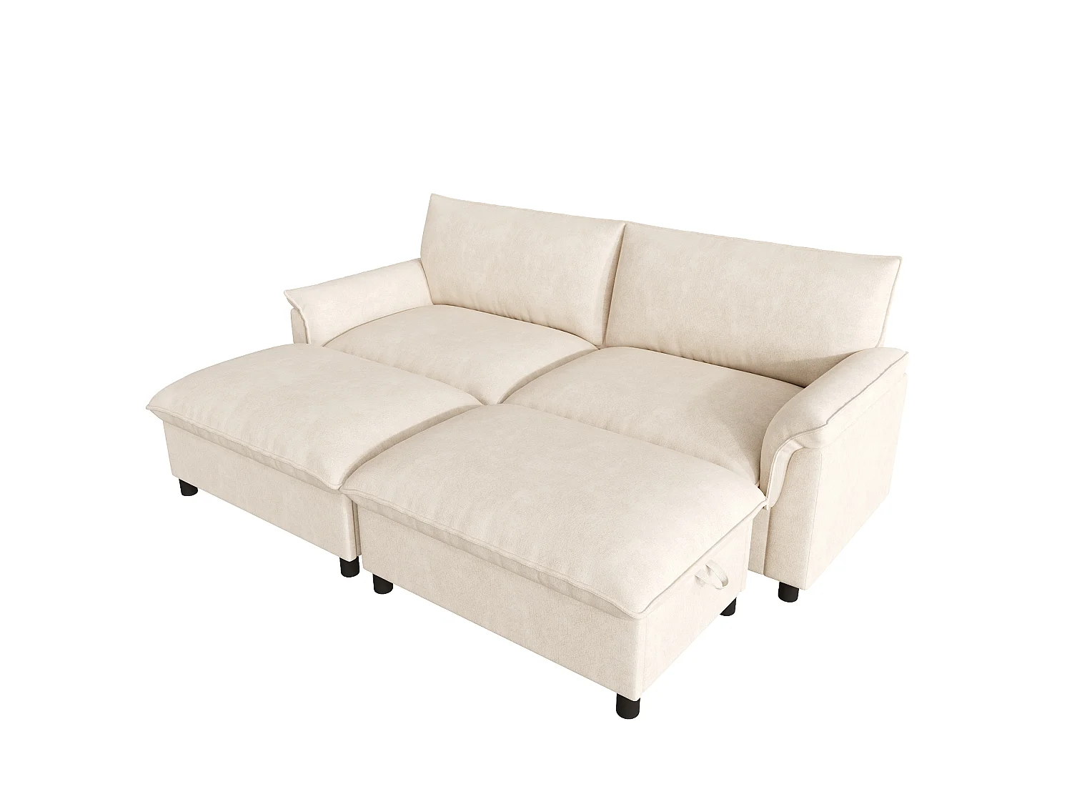 Modulaire bank, extra brede ‘nuage’-bank, met 2 afneembare voetsteunen, hoge rugleuning, beige