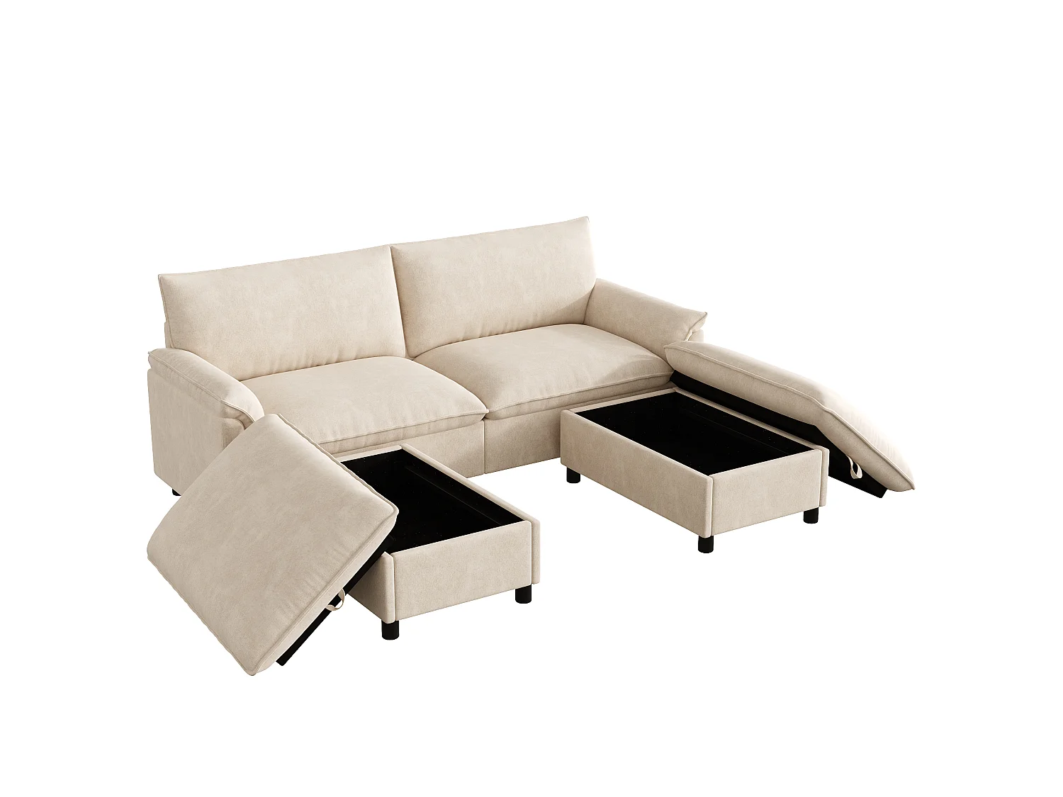 Modulaire bank, extra brede ‘nuage’-bank, met 2 afneembare voetsteunen, hoge rugleuning, beige